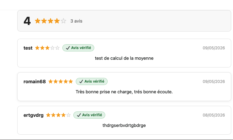 affichage des avis sur le site